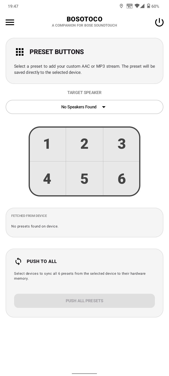 Preset Buttons Screen